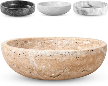 Travertine Decorative Bowl - 7.8” Diameter & 2” Height - Key Bowl for Entryway Table - Travertine