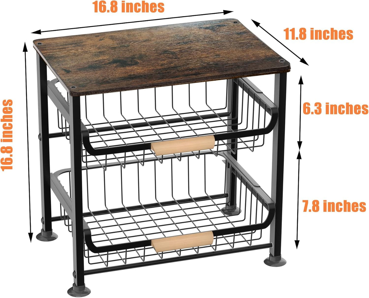3-layer Kitchen Fruit Storage Basket Snack Rack, Countertop & Desktop Pull-out Metal Basket with