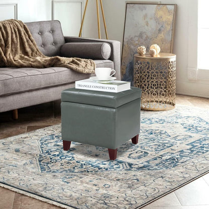 Adeco Bonded Leather Square Tufted Cubic Cube Footstool, 18" Height Storage Ottomans, with Lid