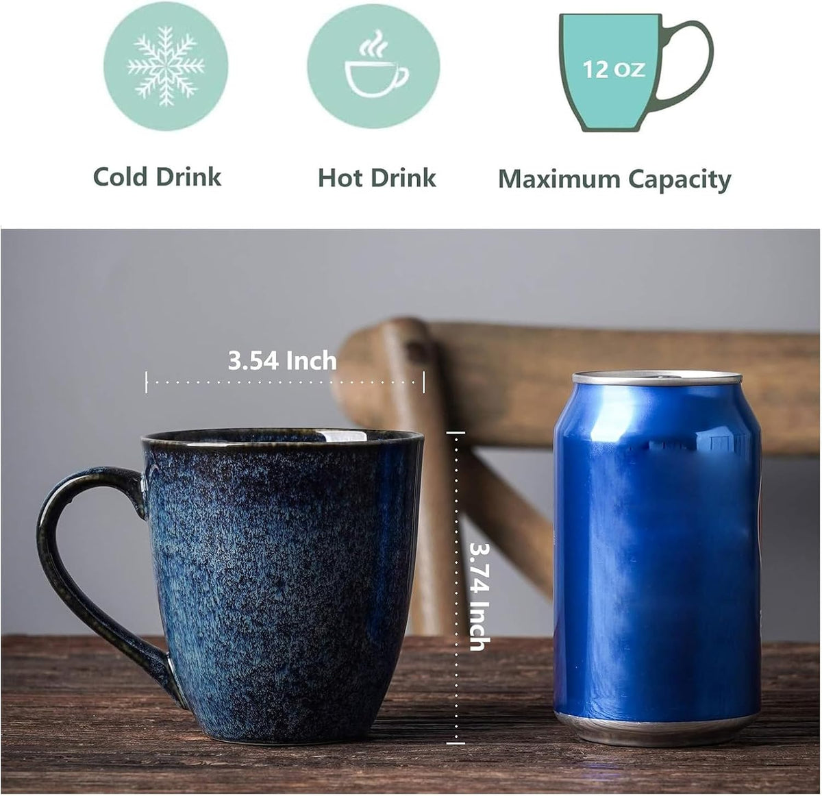 vicrays Coffee Mug Set, 12 Ounce, Set of 6, Ceramic Mug for Men, Women, Unique Glazed Mugs with
