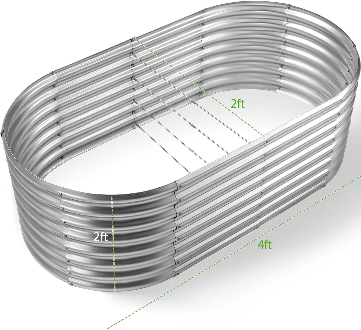 Land Guard 24“ Tall Galvanized Raised Garden Bed Kit, Galvanized Planter Garden Boxes Outdoor, Oval