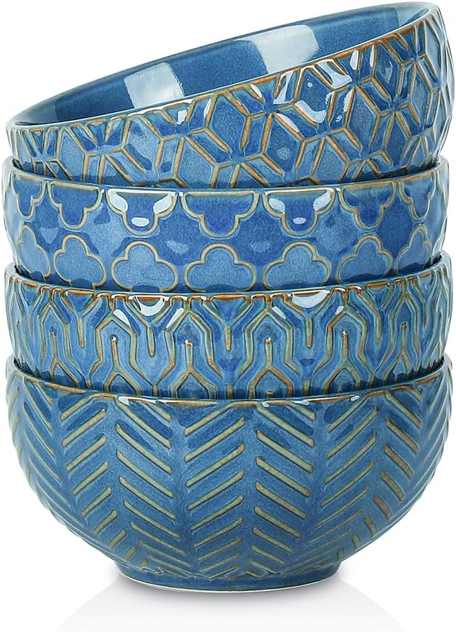 Sureasy Ceramic Ice Cream Bowls Set of 4-12 oz Blue Small Dessert Bowls for Kitchen, Perfect for