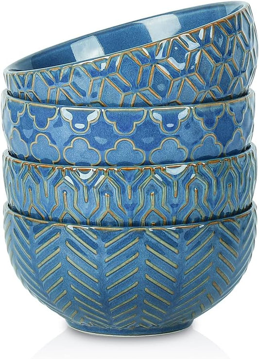 Sureasy Ceramic Ice Cream Bowls Set of 4-12 oz Blue Small Dessert Bowls for Kitchen, Perfect for