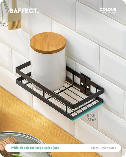 Metal Spice Rack Wall Mount Floating Shelves 2 Pack Black Storage organizer for Cabinet Door Pantry