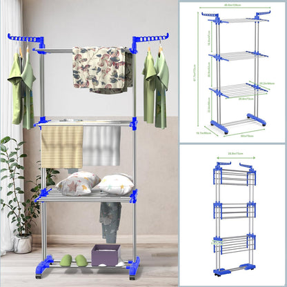 Bigzzia Clothes Drying Rack, 67.7 Inch Laundry Drying Rack with Foldable Base, 4 Tier Stainless