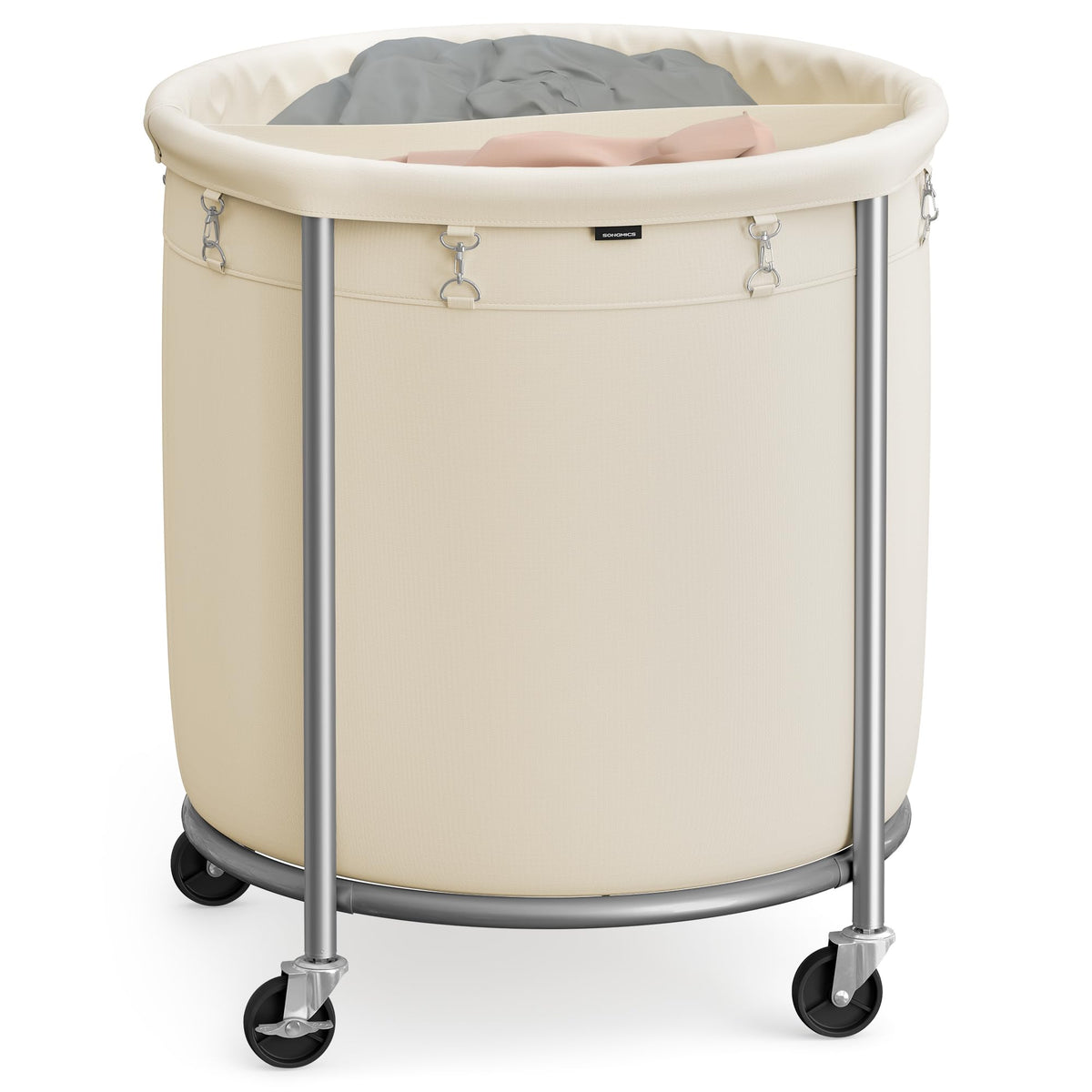 SONGMICS Laundry Basket, Rolling Steel Frame with 2 Locking Wheels, 240 L