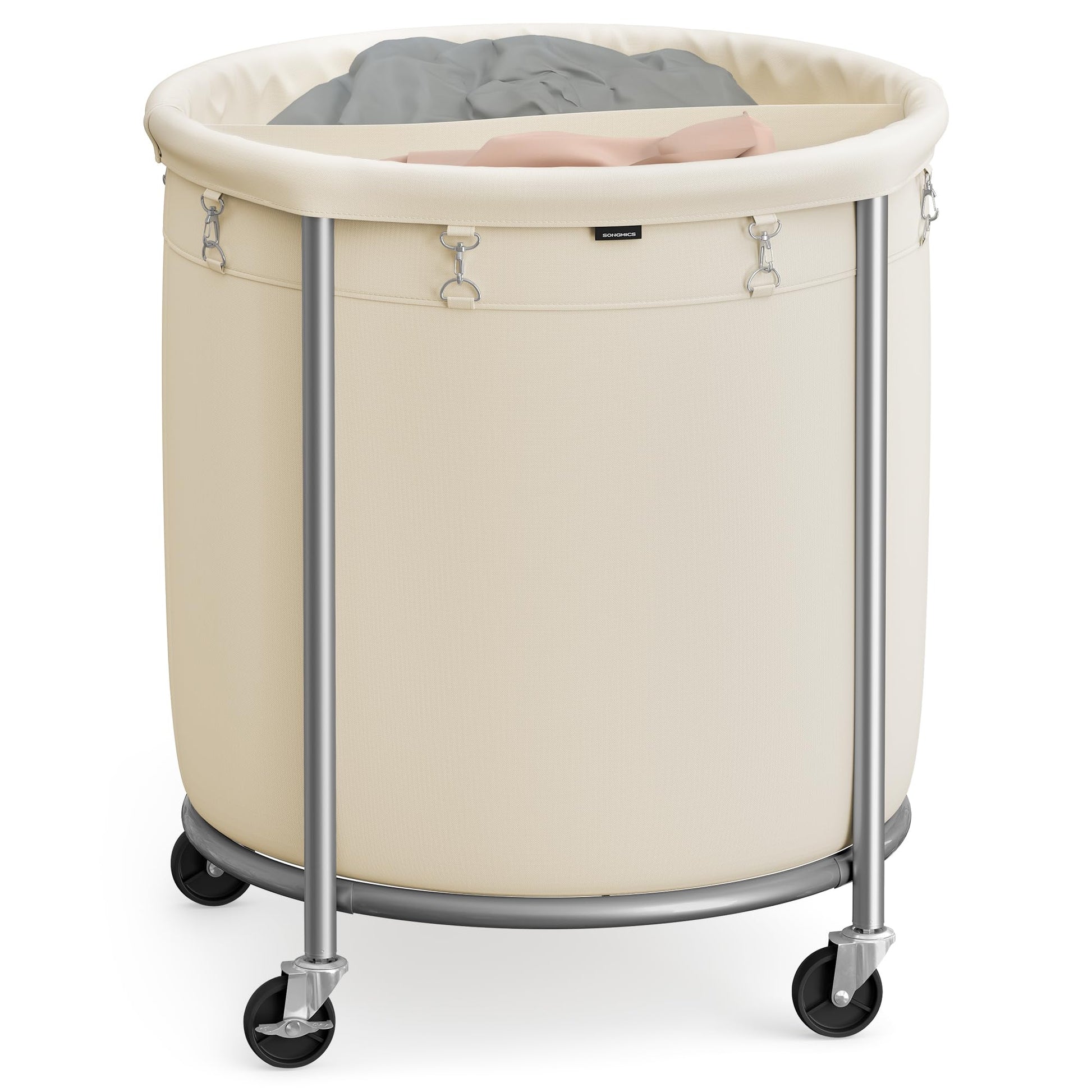 SONGMICS Laundry Basket, Rolling Steel Frame with 2 Locking Wheels, 240 L