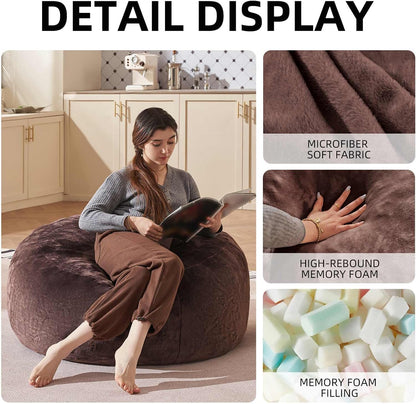 Bean Bag Chair 3Ft, Memory Foam Filled, Large Beanbag Chairs for Adults and Teens, Soft Sofa with