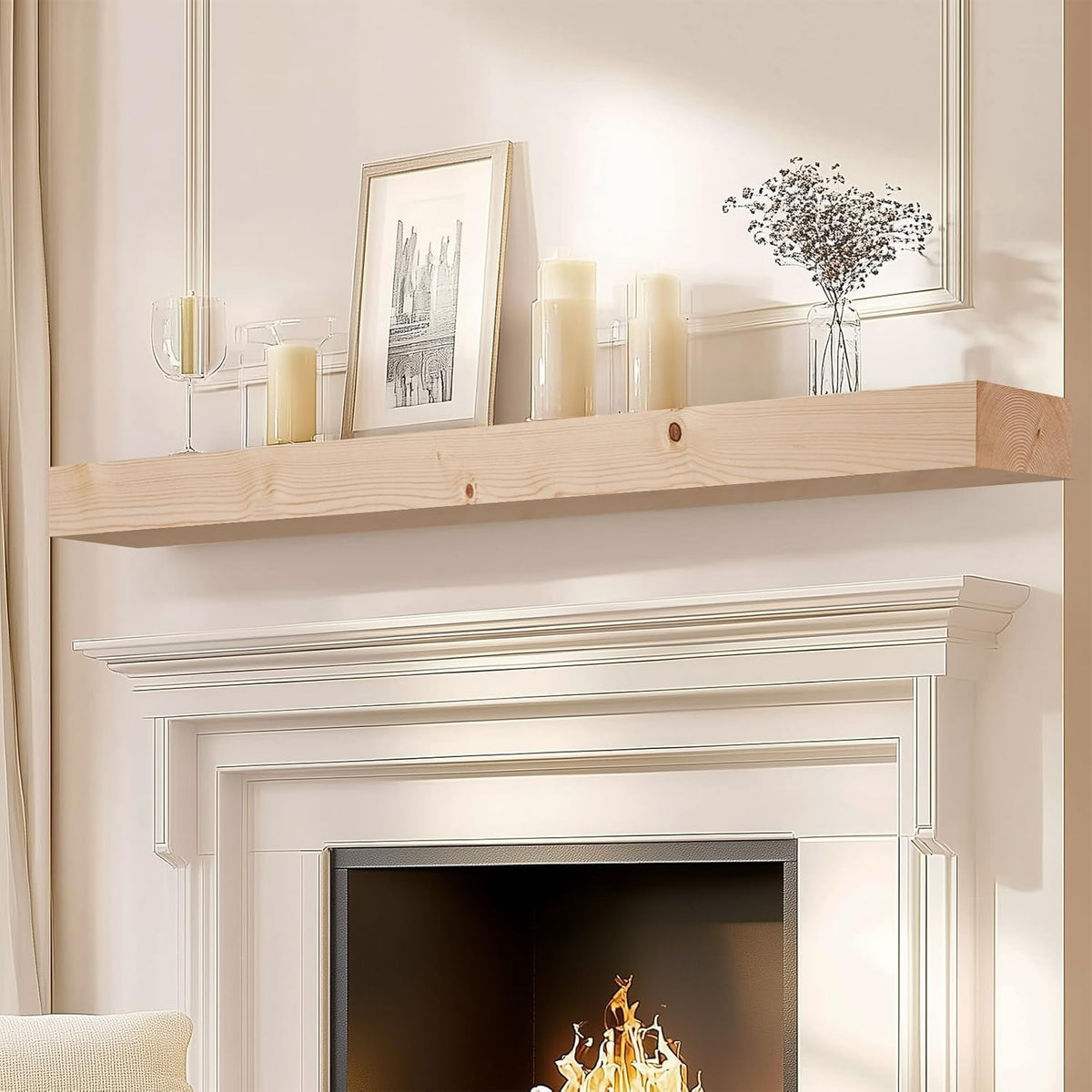 72x7x3 Fireplace Mantel - Solid Rustic Wood Wall Mounted Floating Shelf - DIY Color - with