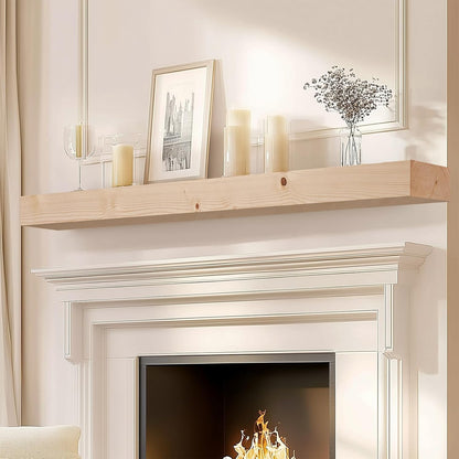 72x7x3 Fireplace Mantel - Solid Rustic Wood Wall Mounted Floating Shelf - DIY Color - with