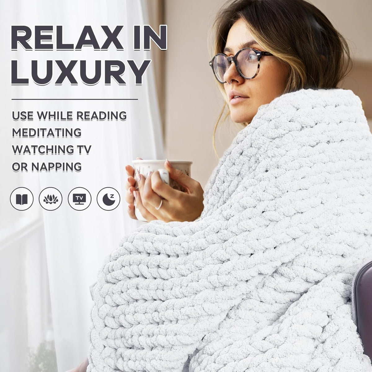 Chunky Knit Blanket - Luxury Soft Cozy 60 * 80 Throw Blanket,100% Woven Blanket Rope Knot Throw