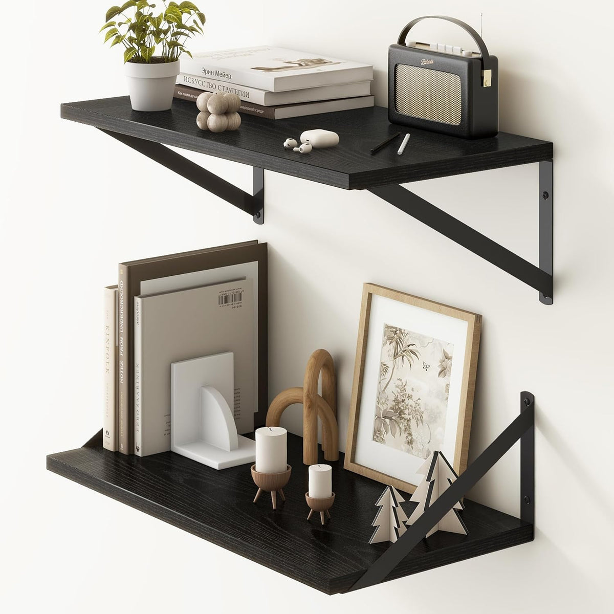 Fun Memories 20 Inch Floating Shelves for Wall, Black Bathroom Shelves Set of 2, 10 Inch Deep Wall