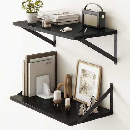 Fun Memories 20 Inch Floating Shelves for Wall, Black Bathroom Shelves Set of 2, 10 Inch Deep Wall