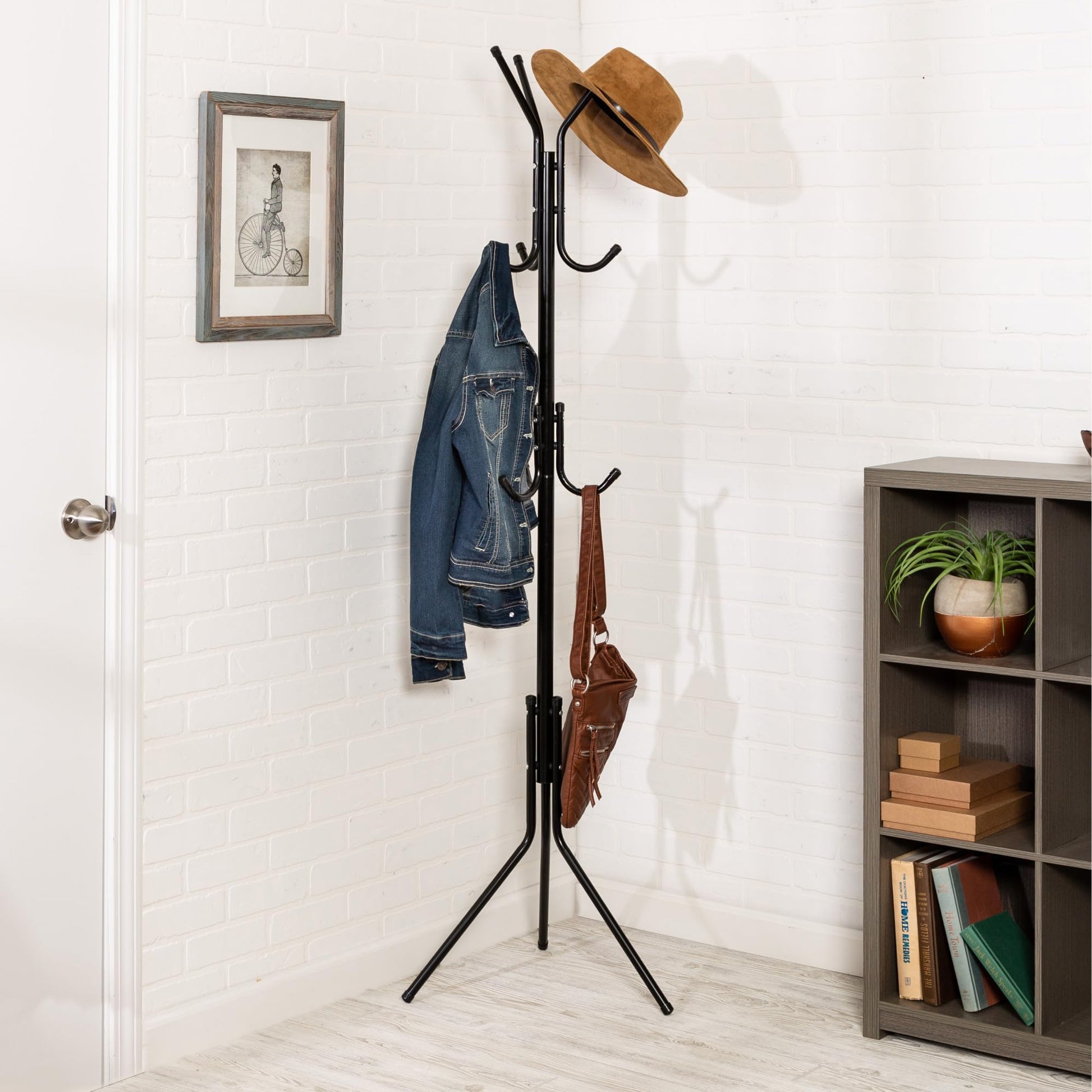 Honey-Can-Do 3-Tier Coat and Hat Rack with 9 Hooks for Hanging GAR-09625 Black, 20 lbs