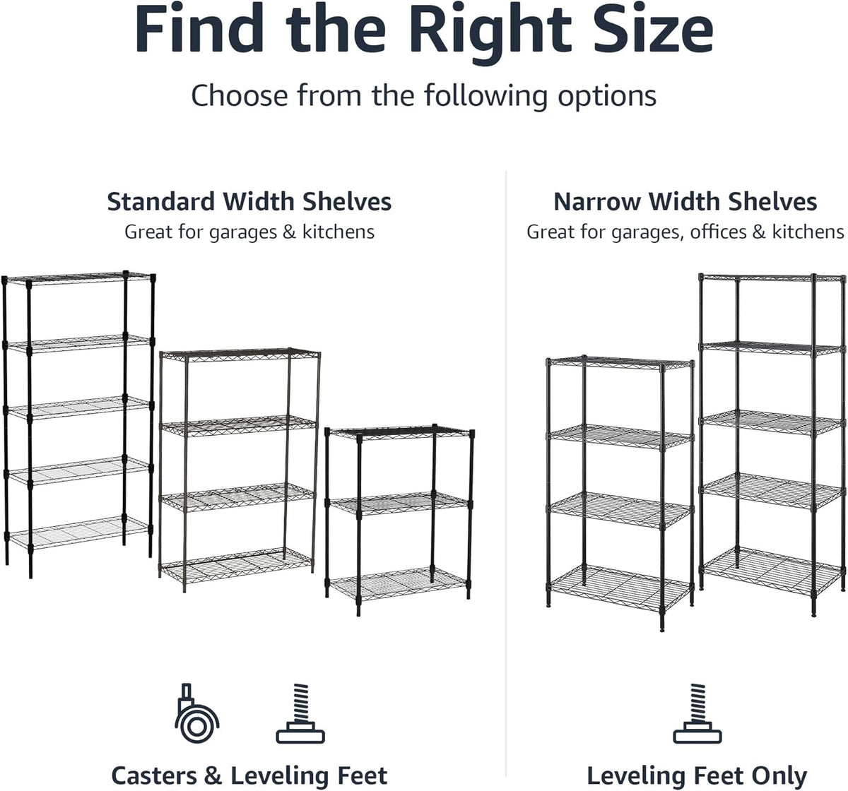 Amazon Basics 4-Shelf Steel Wire Storage Rack, Adjustable, Sturdy, Easy Assembly, 13.4 D x 23.2 W x