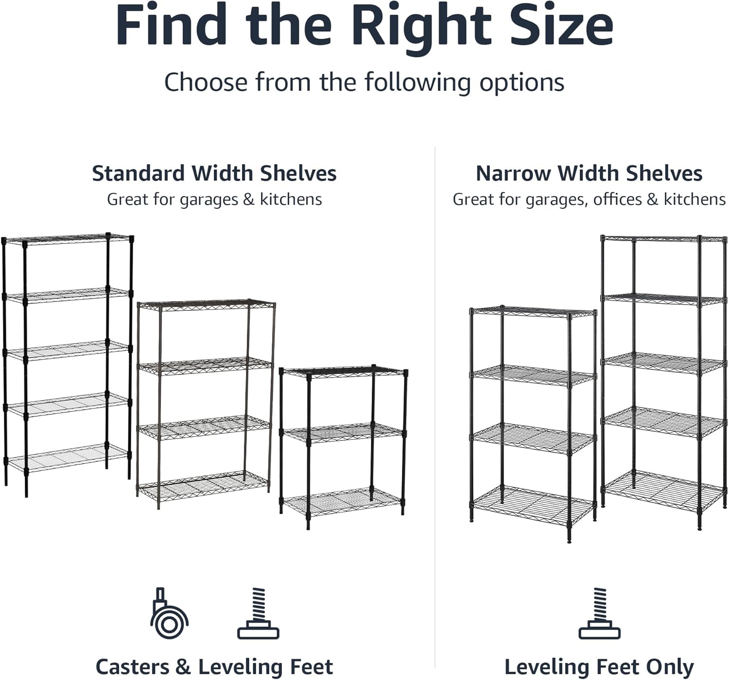 Amazon Basics 4-Shelf Steel Wire Storage Rack, Adjustable, Sturdy, Easy Assembly, 13.4 D x 23.2 W x