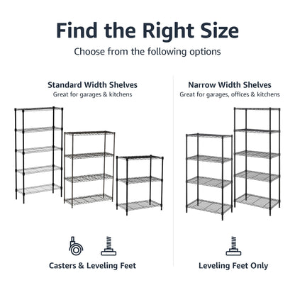 Amazon Basics 4-Shelf Adjustable Heavy Duty Steel Wire Rack Storage Shelving, Sturdy Garage