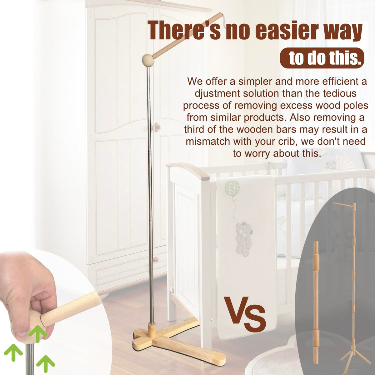 Crib Mobile Wooden Arm, Suitable for All Cribs 100% Natural Larch Hanger Nusery Decor Baby Room