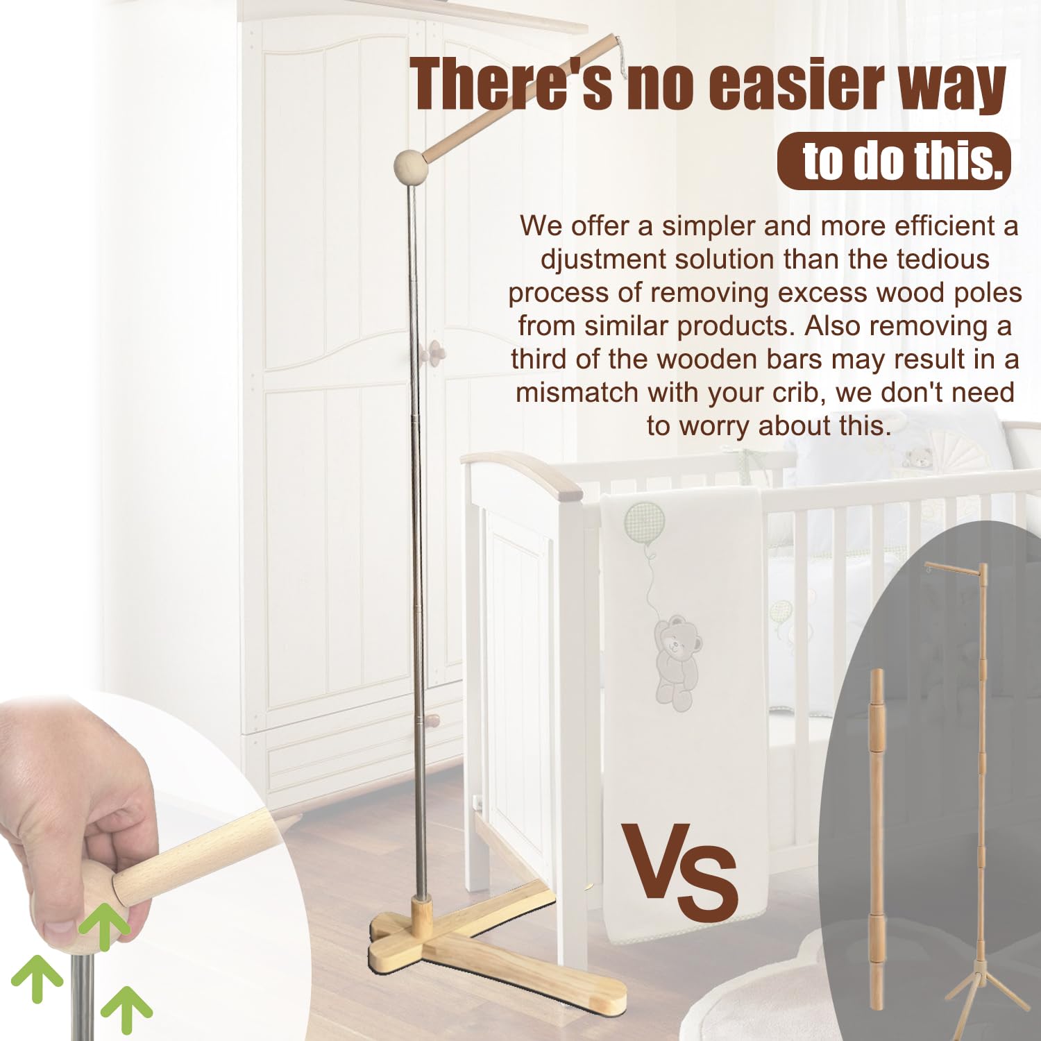 Crib Mobile Wooden Arm, Suitable for All Cribs 100% Natural Larch Hanger Nusery Decor Baby Room