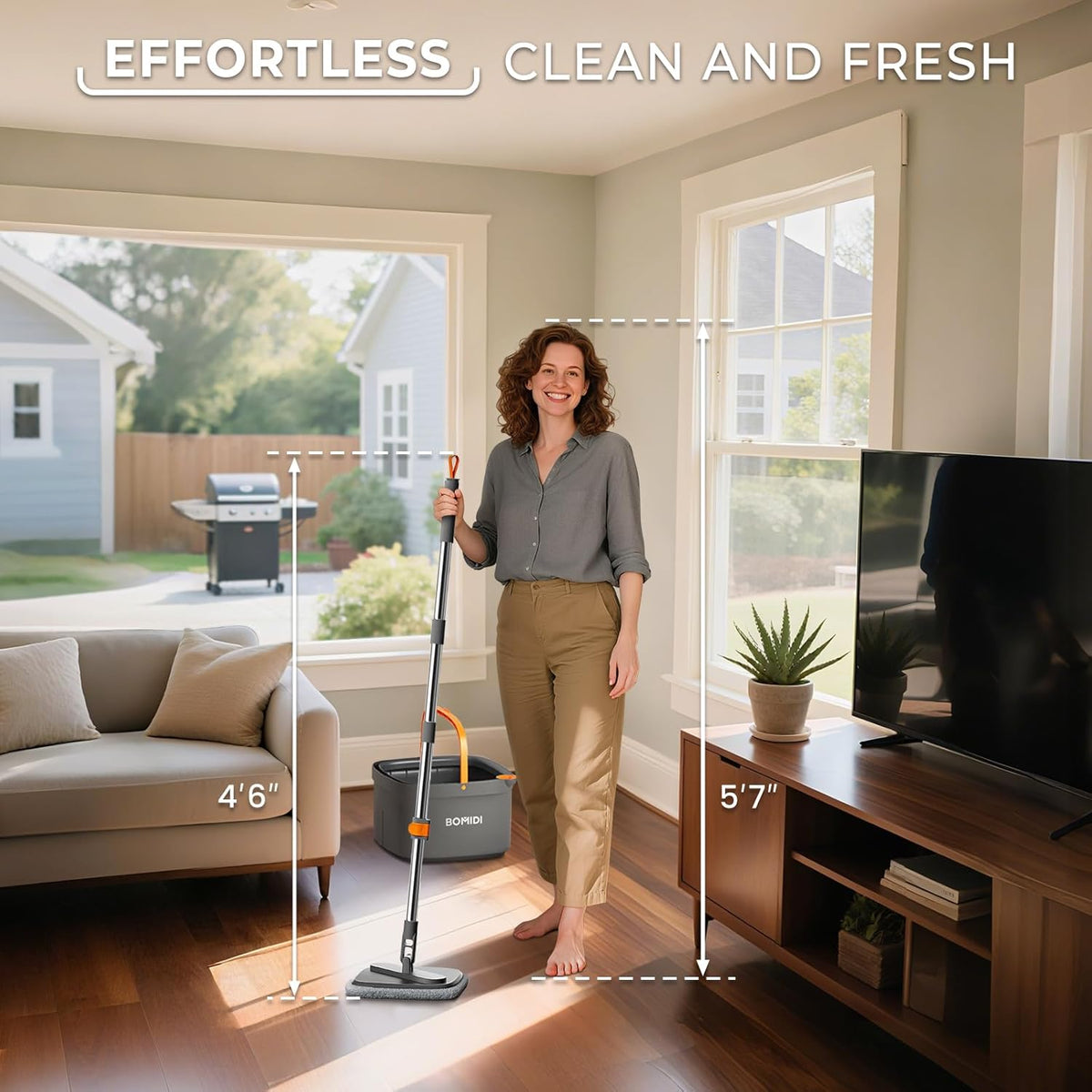 Mop and Bucket Set, Spin Mop with Separate Dirty Water System, Deep-Cleaning Mops for Floors