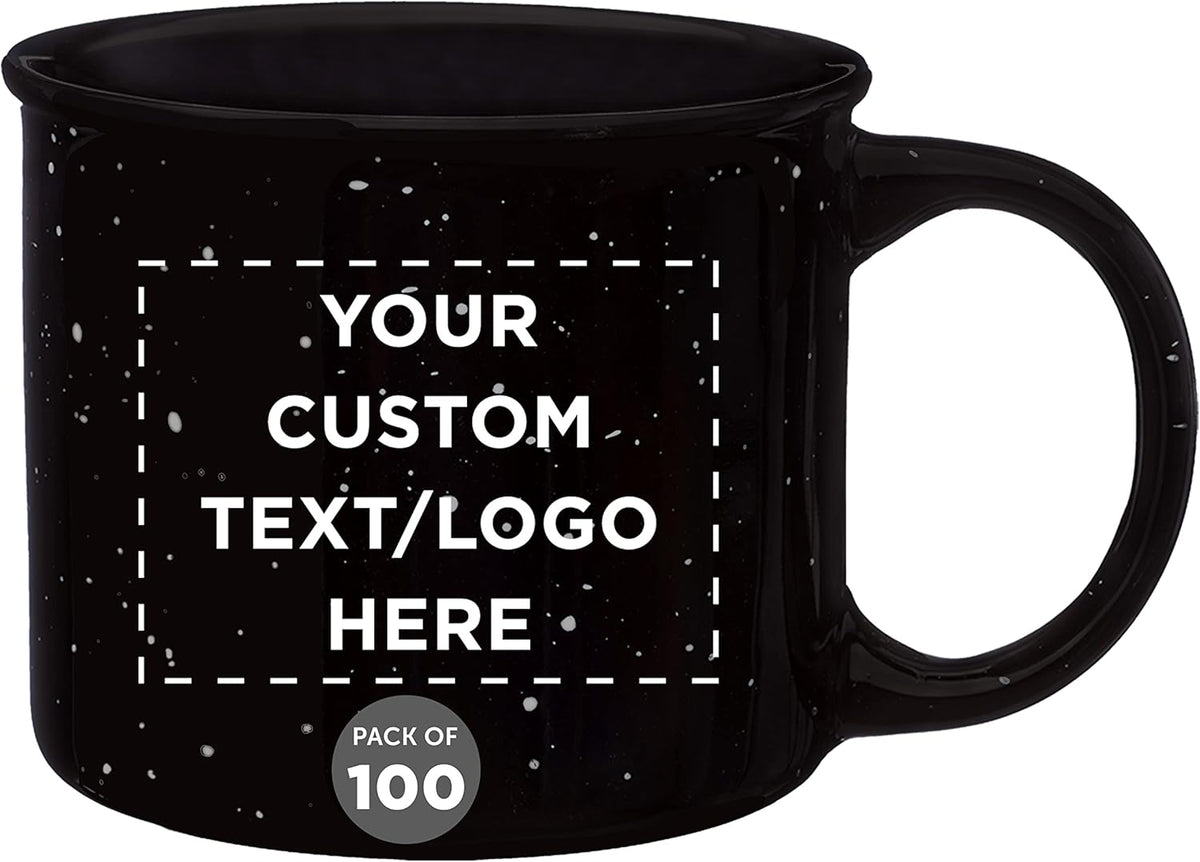 DISCOUNT PROMOS Custom Ceramic Campfire Coffee Mugs 13 oz. Set of 100, Personalized Bulk Pack