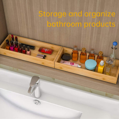 Drawer Organizer Storage Box Kitchen - Wood Stackable Tray Utensil Organizer for Office