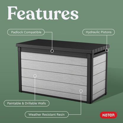 Keter Denali 200 Gallon Resin Large Deck Box with Double Wall 20mm Panels - Paintable and