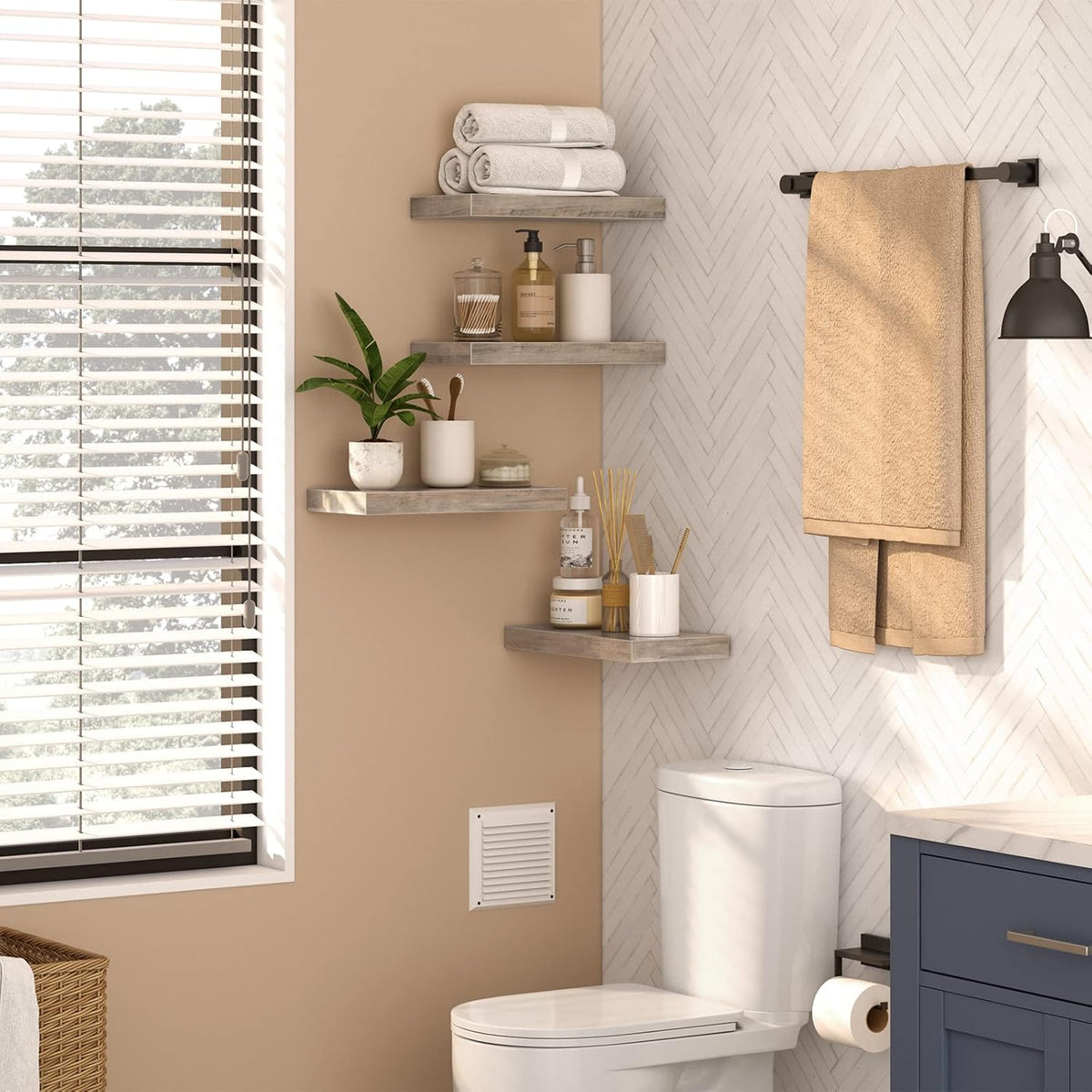 HOOBRO Floating Shelves for Wall, Wall Mounted Shelf Set of 2, 15.7" Hanging Shelf with Invisible