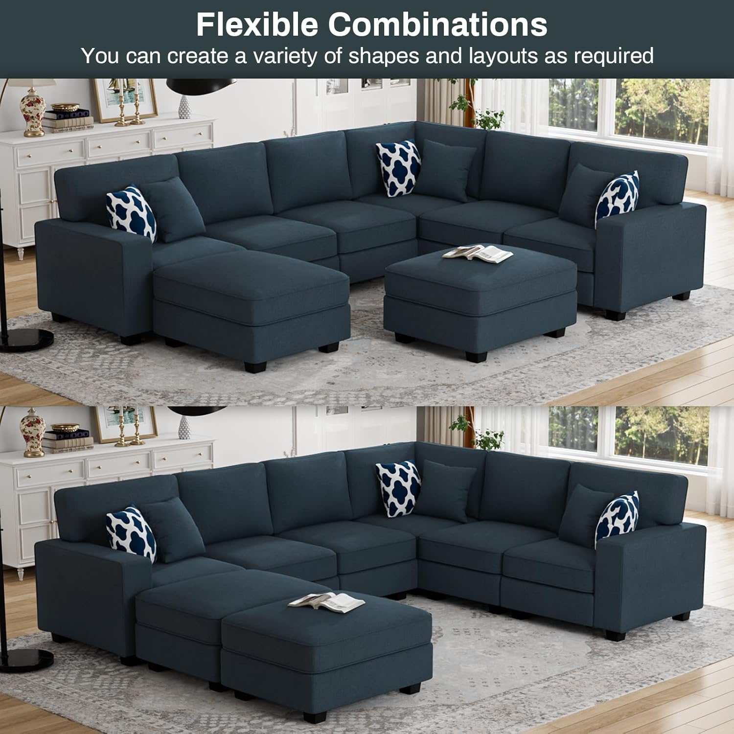 L Lengend Vansen Modular Sectional Sofa U Shaped Couch with Ottoman Modern Reversible Corner