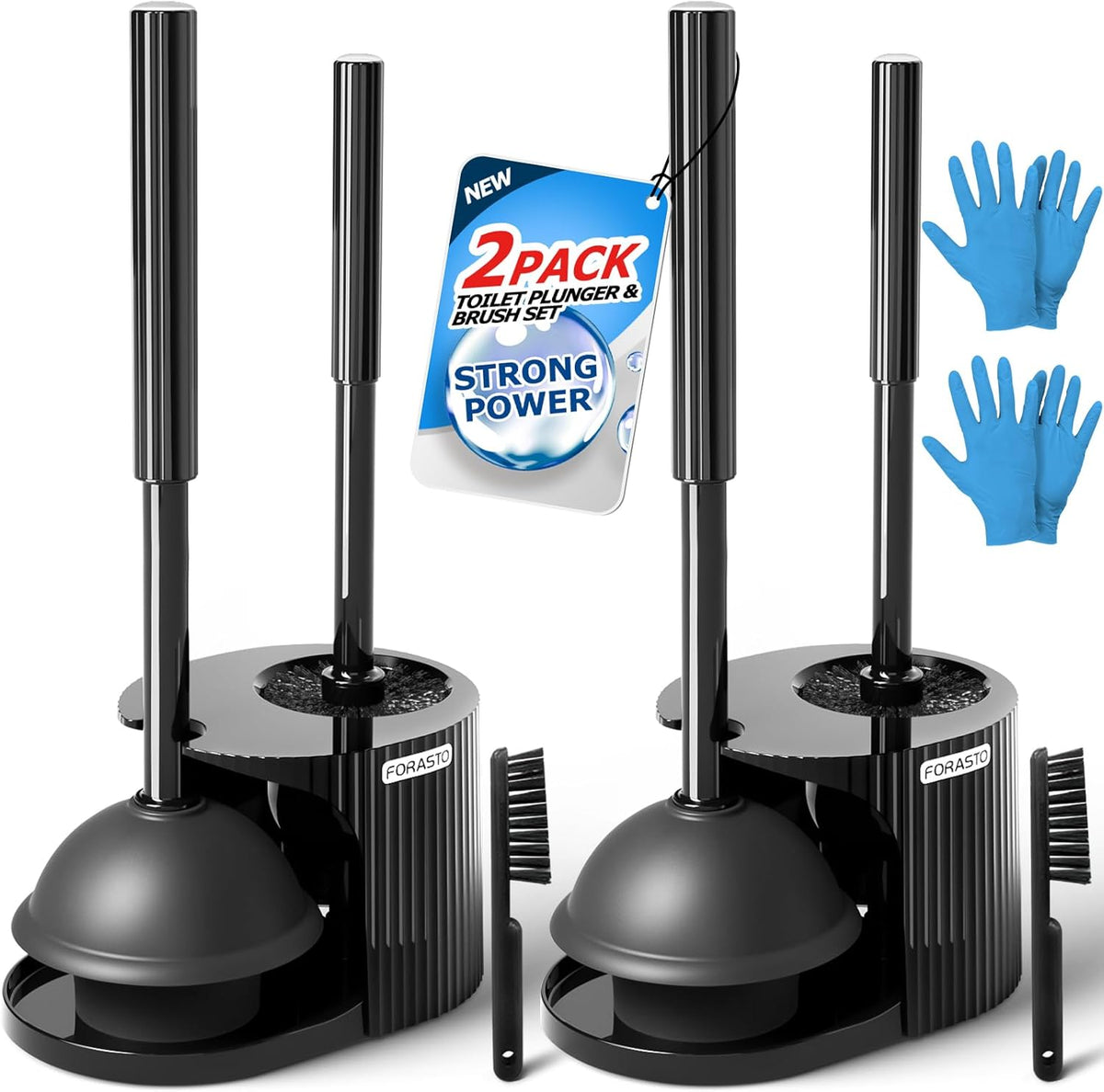 2Pack 2 in 1 Toilet Brush and Plunger Set, Extended Handle Plunger,Toilet Bowl Brush Plunger