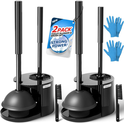 2Pack 2 in 1 Toilet Brush and Plunger Set, Extended Handle Plunger,Toilet Bowl Brush Plunger
