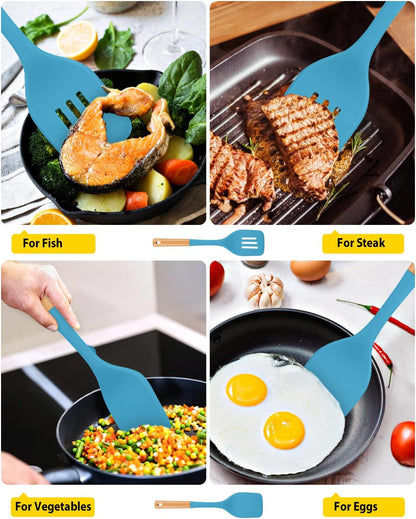 Pack of 2 Large Silicone Spatula, Heat Resistant Solid Turner, Non Stick Slotted Spatulas with