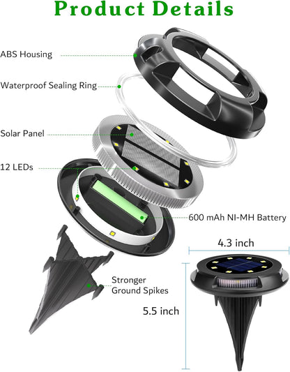 Biling Solar Ground Lights Uplight Sidelight, 12 Packs Bright Solar Outdoor Lights Waterproof for