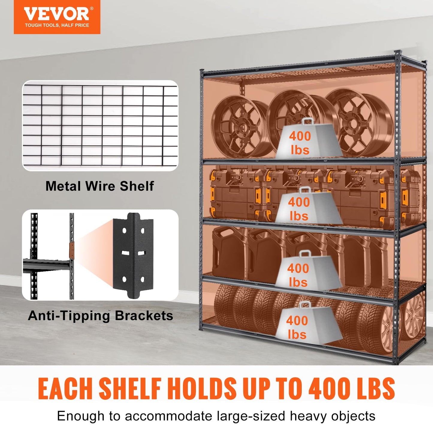 VEVOR Storage Shelving Unit 5-Tier Adjustable 2000 lbs Capacity 60"x24"x78"