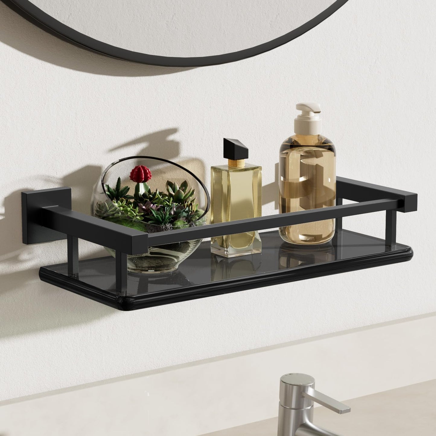 Alise Glass Shelves for Bathroom Wall, Tempered Glass Bathroom Shelf Wall Mounted, Modern Space