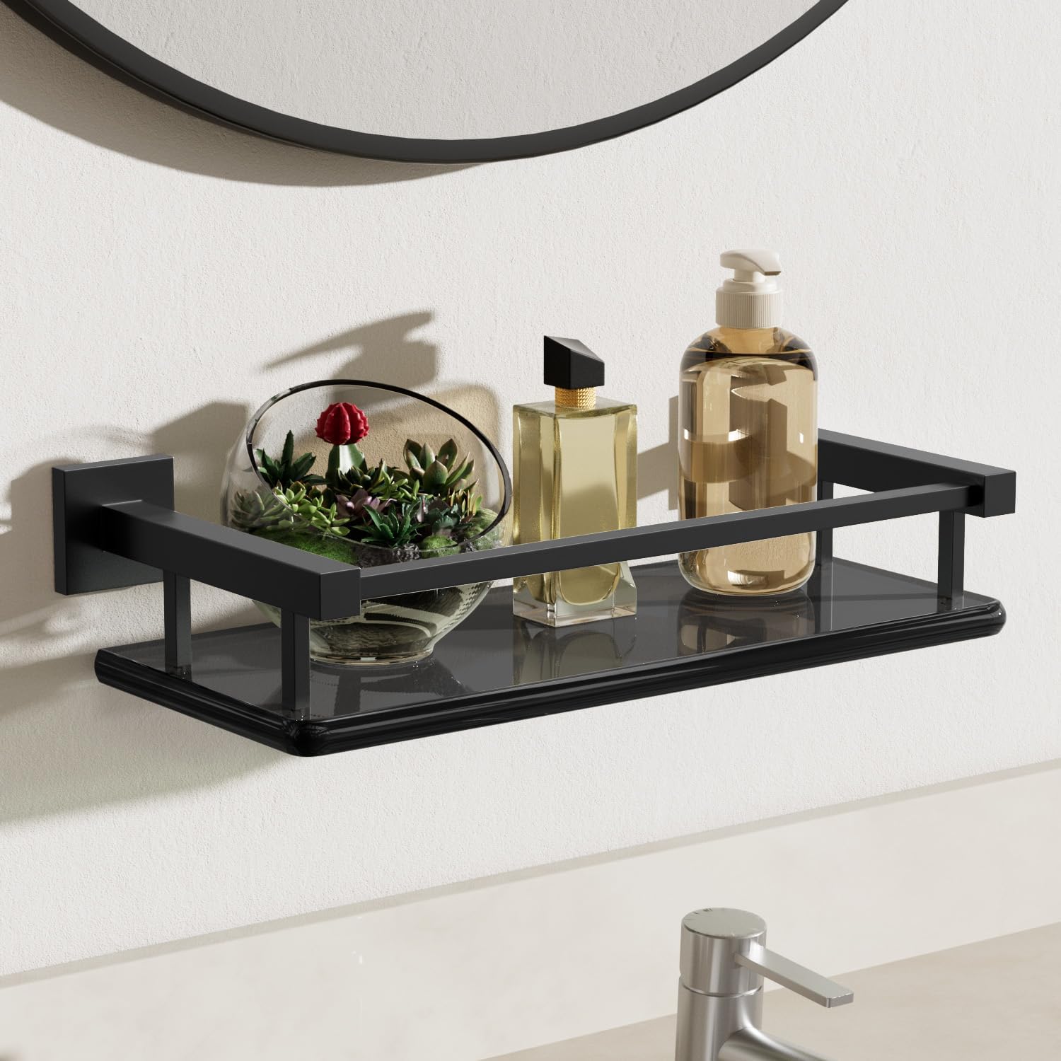 Alise Glass Shelves for Bathroom Wall, Tempered Glass Bathroom Shelf Wall Mounted, Modern Space