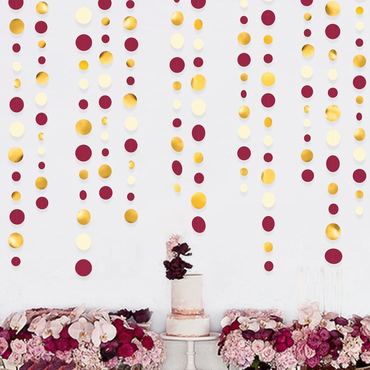 46 Ft Maroon Gold Party Decorations Burgundy Gold Beige Polka Dot Garland Hanging Paper Circle Dots