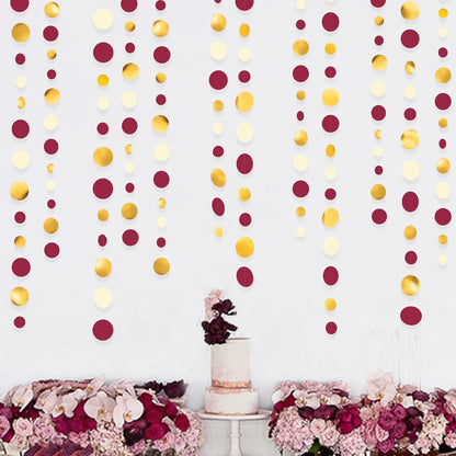 46 Ft Maroon Gold Party Decorations Burgundy Gold Beige Polka Dot Garland Hanging Paper Circle Dots
