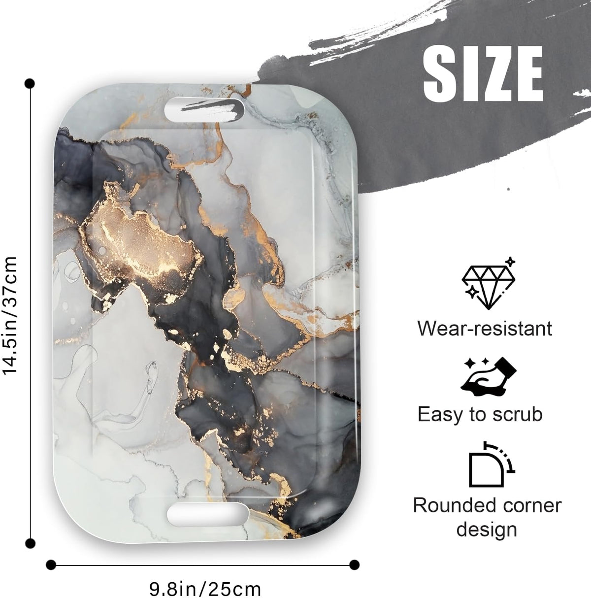 Serving Trays with Handles, 14.5 x 9.8 inch Rectangular Plastic Tray for Restaurant, Kitchen, Gray