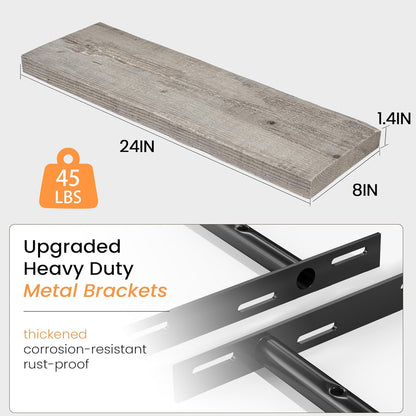 Fun Memories Floating Shelves for Wall Decor, 24"x8" Rustic Reclaimed Wood Shelves, Heavy-Duty Wall