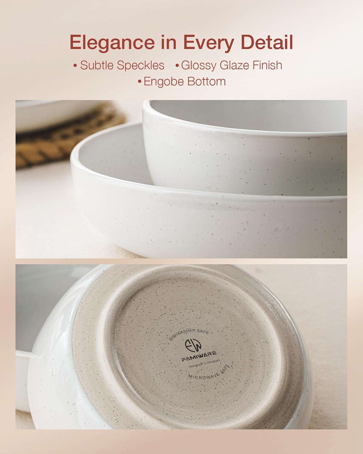 Famiware Milkyway Stoneware Dinnerware Sets with Pasta Bowls, Service for 4 (16 Pieces), Plates and