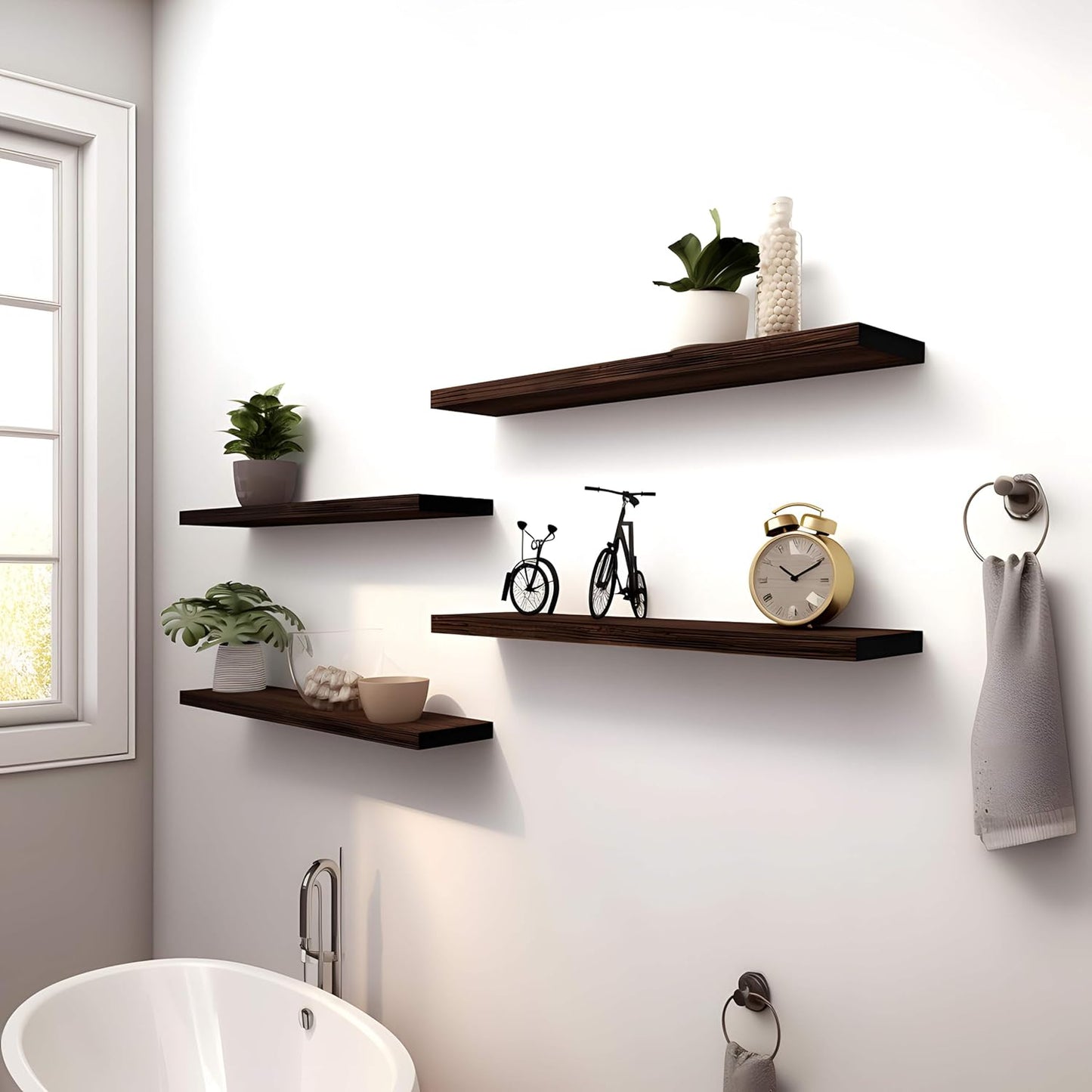 Wood Floating Shelves for Wall Decor, Rustic Wall Shelves for Bedroom Bathroom Kitchen Living Room