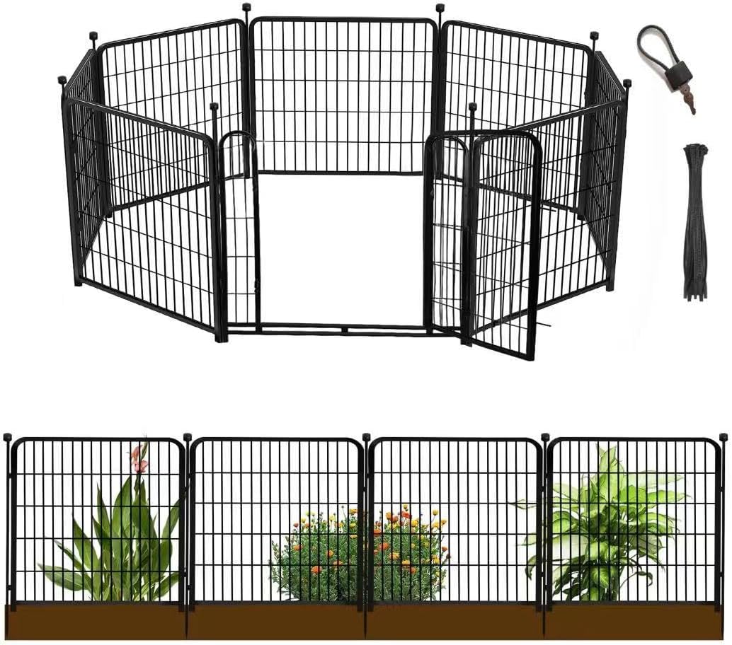 Garden Fencing 40 inch High, 8 Panels Total 17.7 Ft(L), Gate 17.7 Inches Wide with Low Sills, Dog
