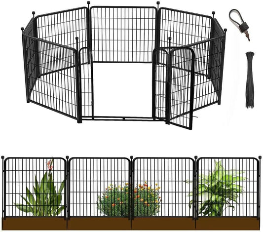 36 in(H) Garden Fence With Gate, Wide Gate Low Threshold, 8 Panels Total 17.7 ft(L) Heavy Duty Iron