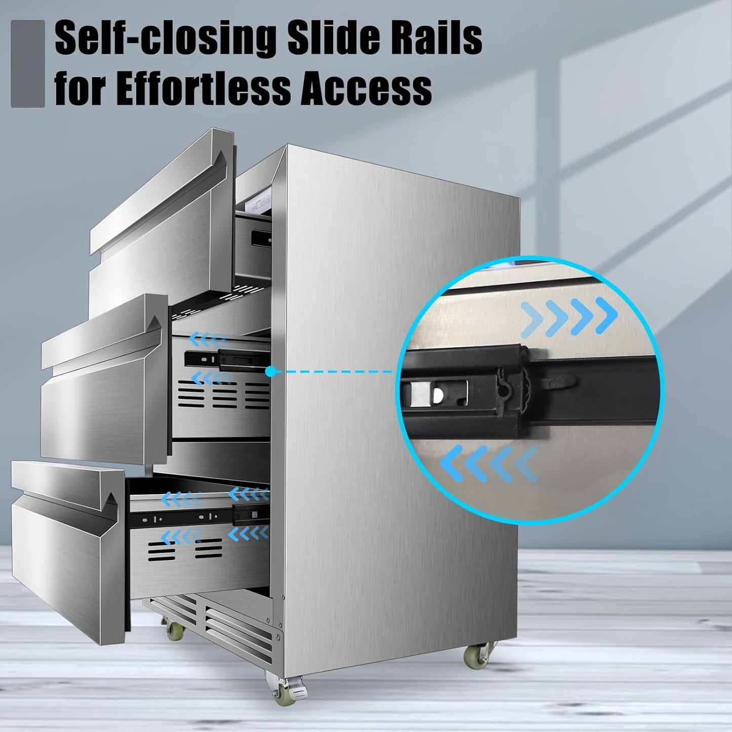 24 Inch Upgraded Three-Drawer Beverage Fridge, Weather Proof Outdoor Stainless Steel Beverage