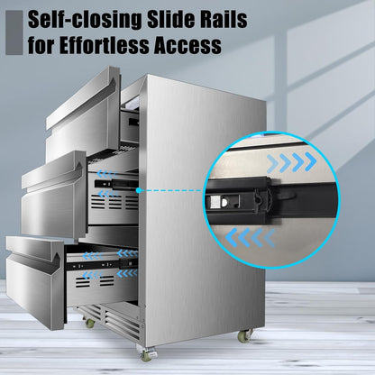 24 Inch Upgraded Three-Drawer Beverage Fridge, Weather Proof Outdoor Stainless Steel Beverage
