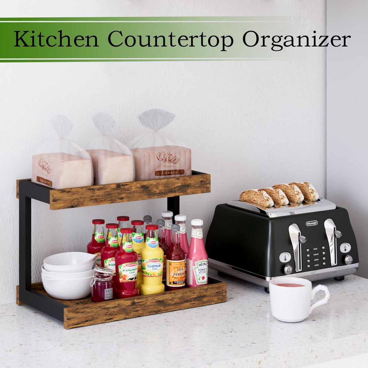 MARTY 2 Tier Spice Rack Organizer for Countertop, 15.8''L Coffee Station/Bathroom Organizer