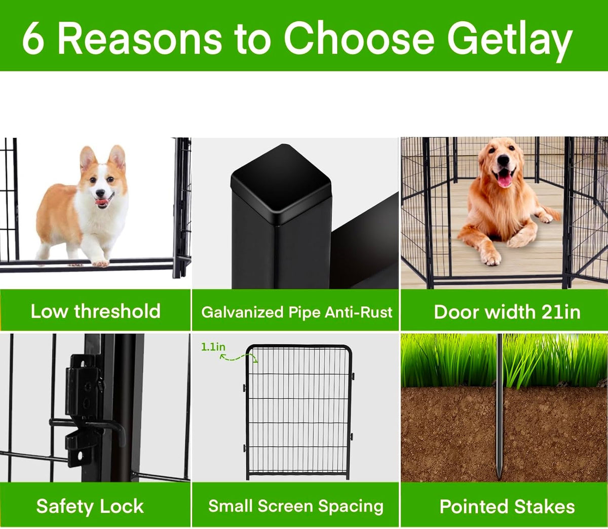 Garden Fencing 48in High, 12 Panels Total 26.6Ft(L) Dog Fence Outdoor for Yard, Gate 21 in Wide