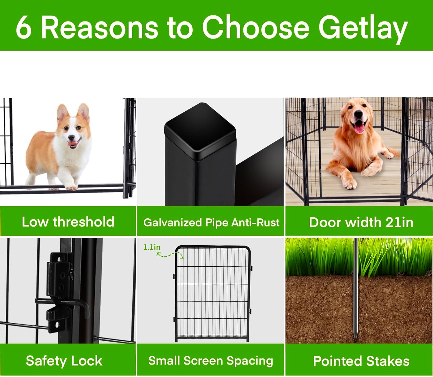 Garden Fencing 36 inch High, 10 Panels Total 22.1 Ft(L) Dog Fence Outdoor for Yard, Gate 21 inches
