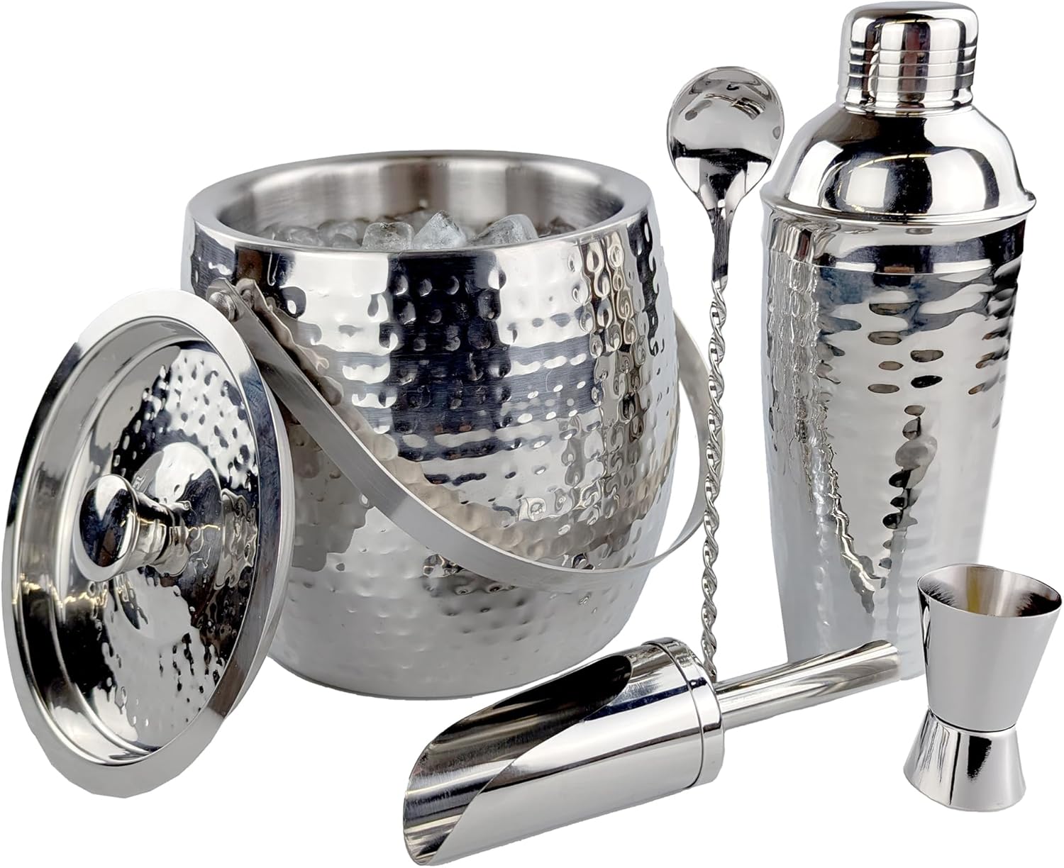 BREKX Insulated Ice Bucket for Cocktail Bar with Drink Shaker 5-Piece Cocktail Set for Parties with